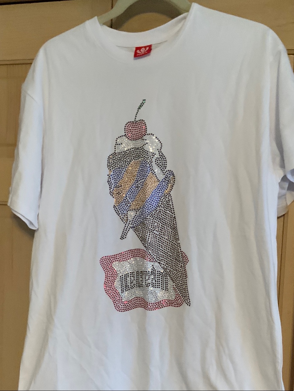 White Graphic Ice Cream Tee with Rhinestone Detail by (no brand)